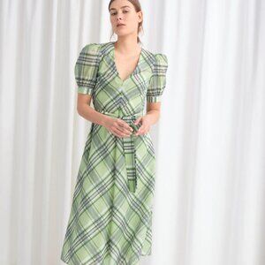 & Other Stories Green Plaid Midi Dress